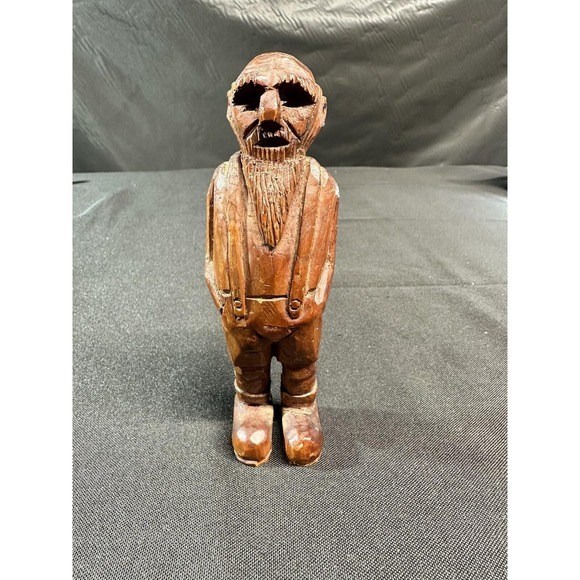 Other - Vintage Hand Carved Wood Old Man Figure Primitive Folk Art Bearded 5.5"